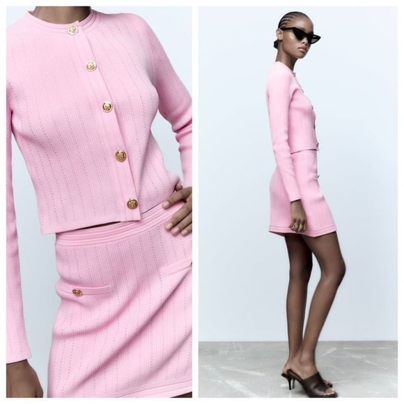 Zara Pink Knit Button Down Cardigan Sweater Women's Size M Barbiecore Academia - Picture 11 of 11